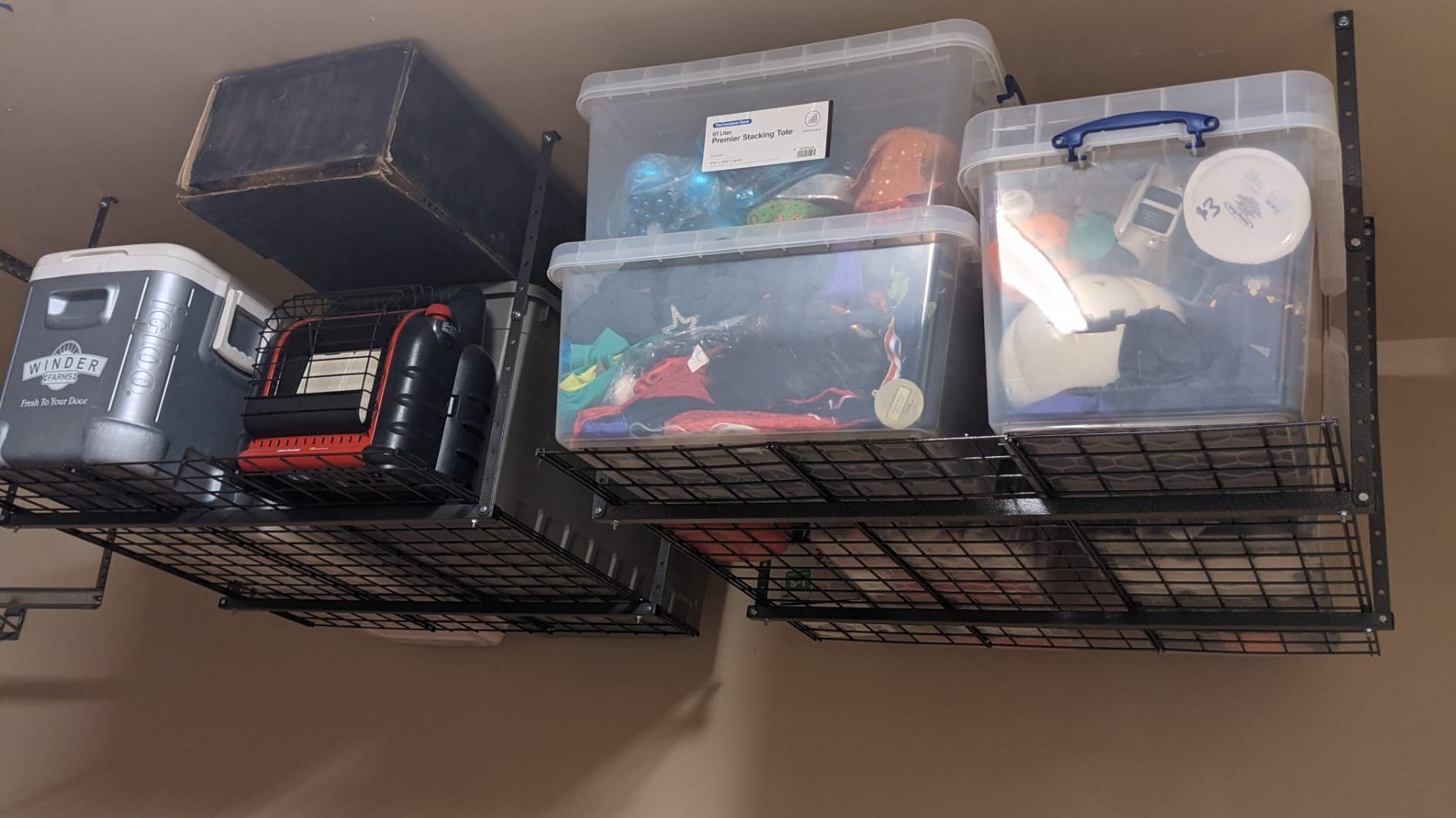 HyLoft Overhead adjustable Garage Storage Rack,Heavy Duty Steel Garage Storage System, 45-Inch x 45-Inch, White customer photo 2