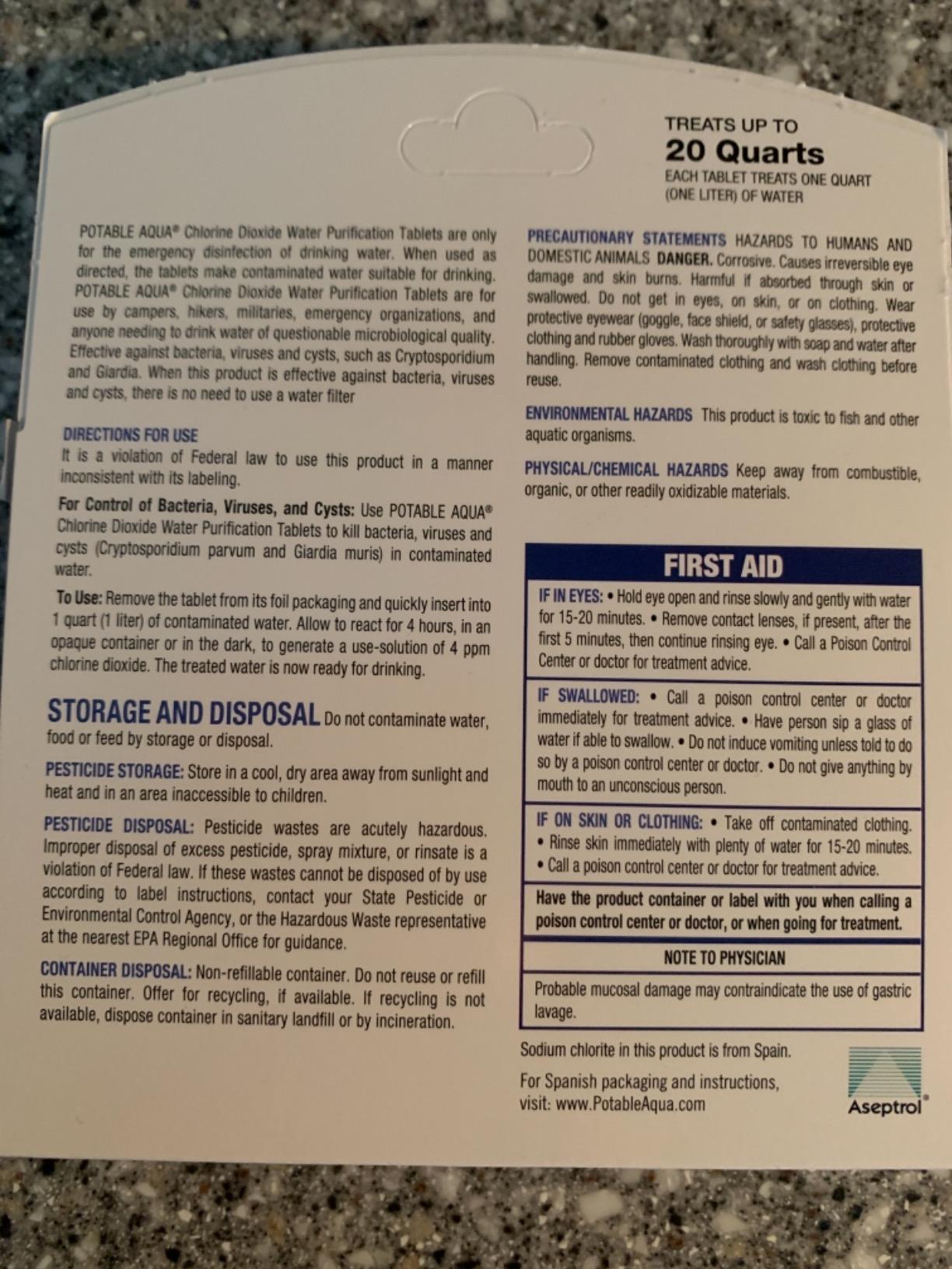 Potable Aqua Chlorine Dioxide Water Purification Tablets - 30 Count, Blue, (3093) customer photo 2