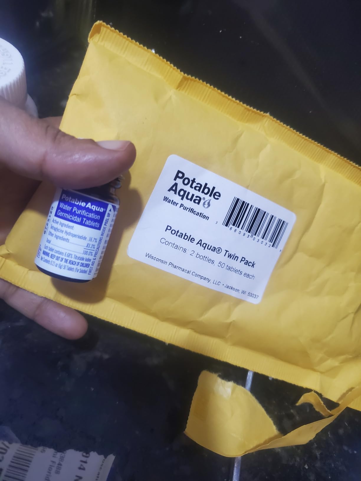 Potable Aqua Water Purification Treatment - Portable Drinking Water Treatment for Camping, Emergency Preparedness, Hurricanes, Storms, Survival, and Travel (50 Tablets), Black, single pack customer photo 1