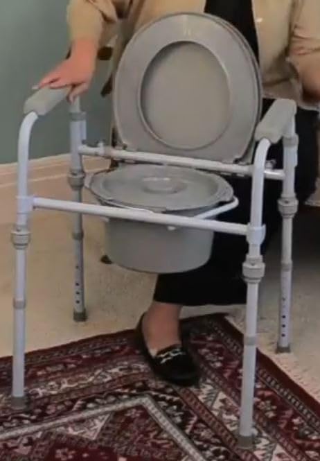Drive Medical Folding Steel Bedside Commode Chair - Portable 3-in-1 Toilet Solution - Adjustable Height - 7.5 Qt Bucket Included - Durable Powder-Coated Steel Frame - Supports up to 350 Lb customer photo 1