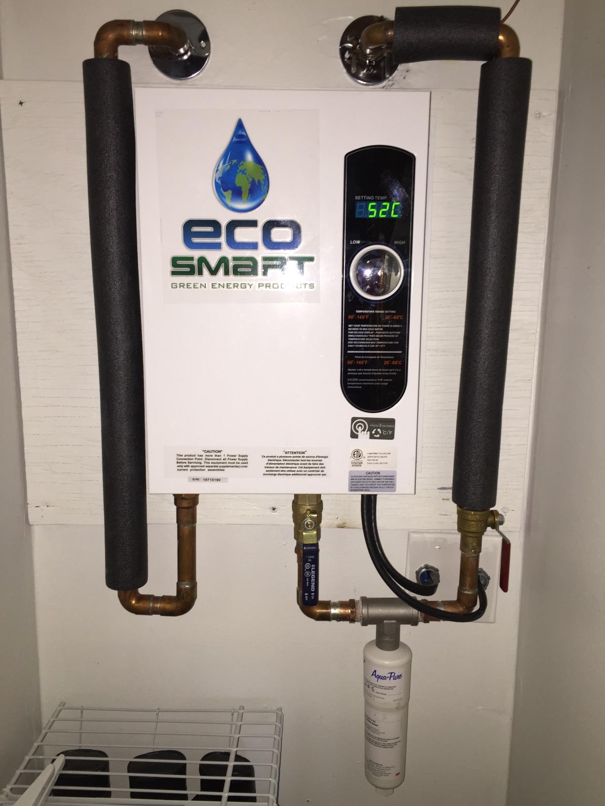 EcoSmart ECO 18 Electric Tankless Water Heater, 18 KW at 240 Volts with Patented Self Modulating Technology, 17 x 14 x 3.5, White customer photo 1