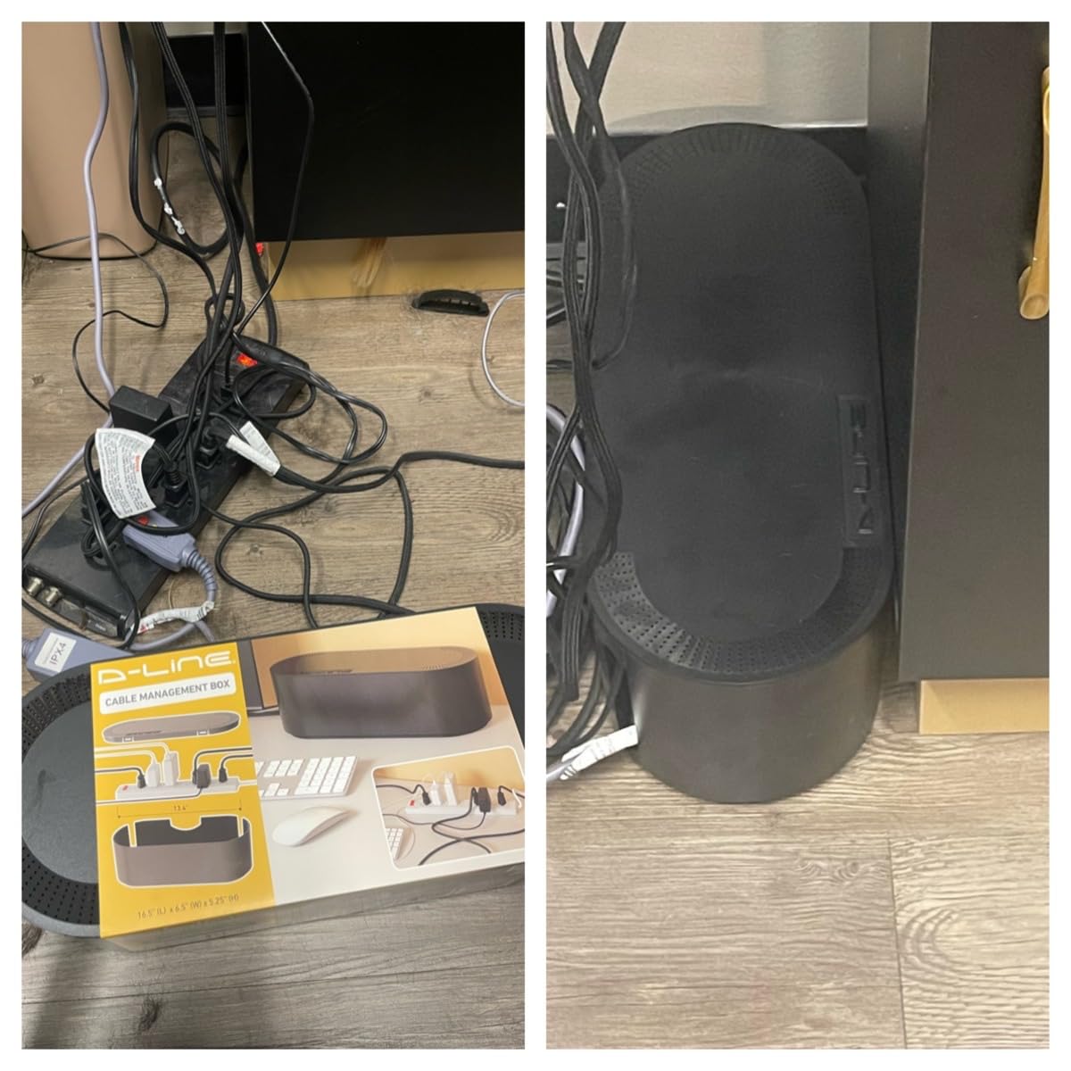 D-Line Cable Management Box, Power Strip Holder, Floor Outlet Hiders, Desk Cord Organizer, Cover TV Wires, Wire Storage - 16.5 in (Length) x 6.5in (Width) x 5.25in (Height) - Large, White customer photo 2