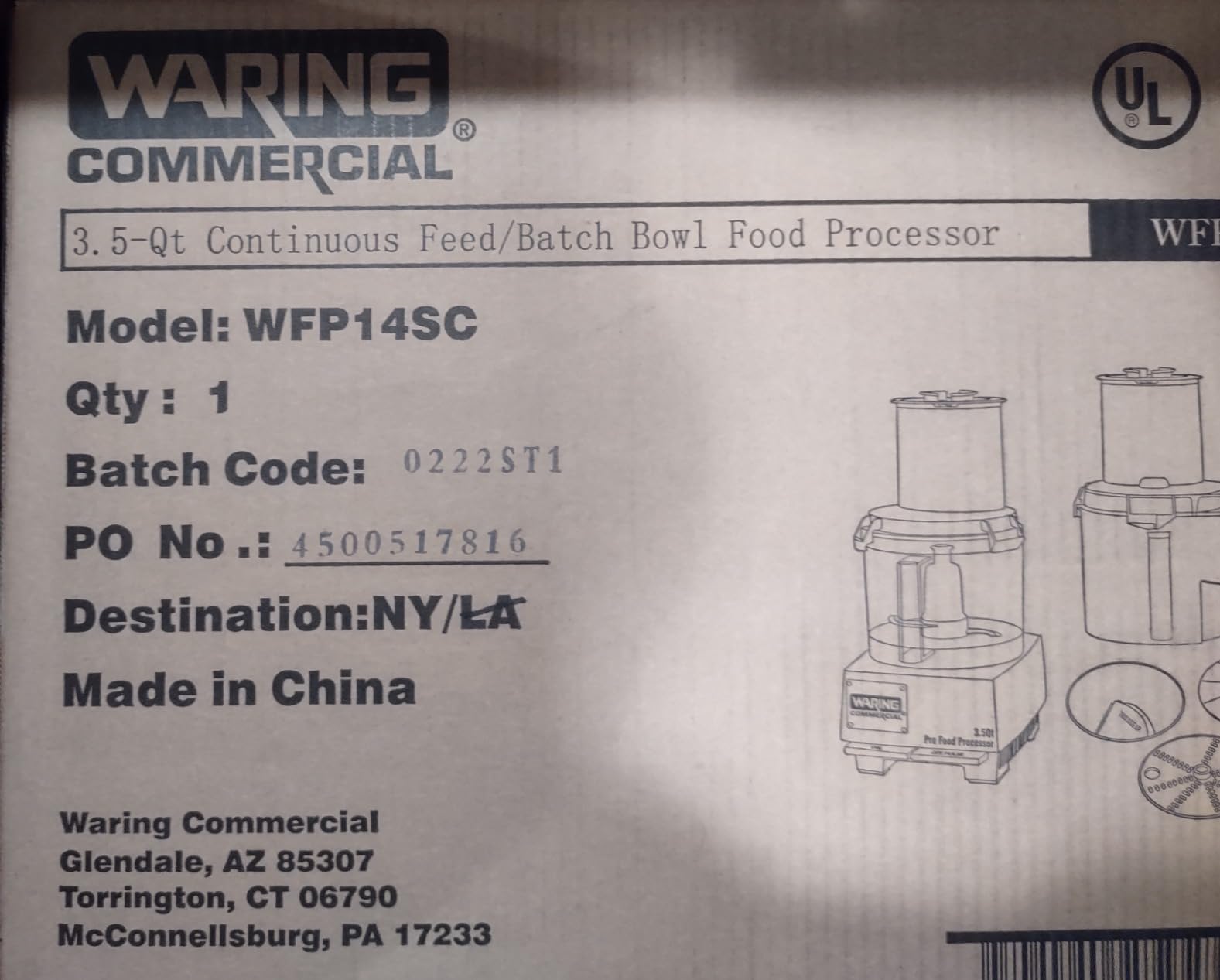 Waring Commercial WFP14SC 3.5 Quart Continuous Feed Food Processor, 1 HP Motor, Extra Large Feed Tube, Patented LiquiLock Seal Bowl System, Includes 3.5 Quart Clear Cutter/Mixer Bowl, Grating, Shredding, Slicing, Whipping Disc and a Standard S blade for Chopping, Pureeing, and Emulsyflying, 120V, 5-15 Phase Plug customer photo 2