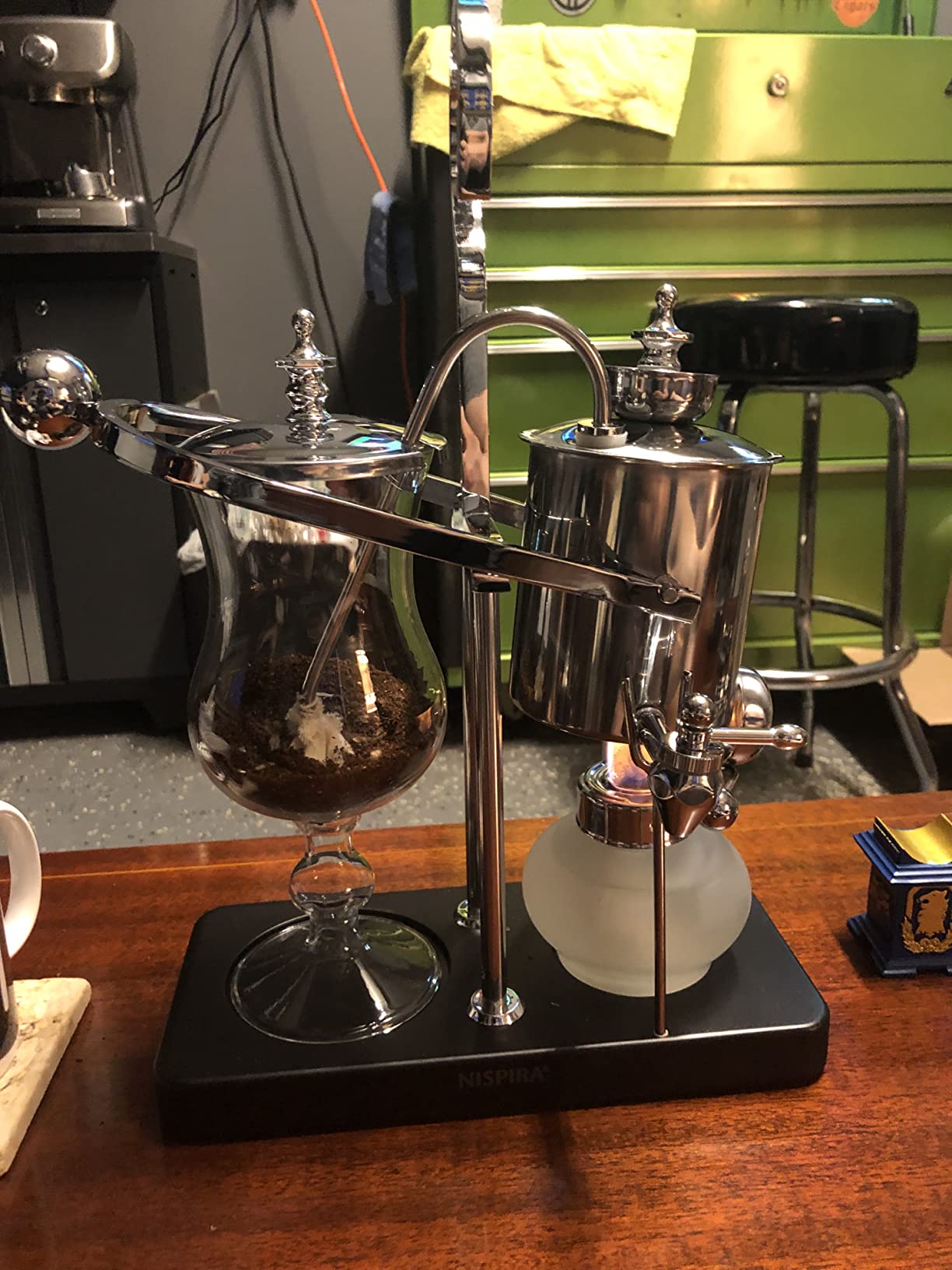 Nispira Belgian Balance Syphon Vacuum Coffee Maker, 500 ml Vintage Gravity Brewing System, Silver Finish, Manual Tabletop Coffee Brewer customer photo 1
