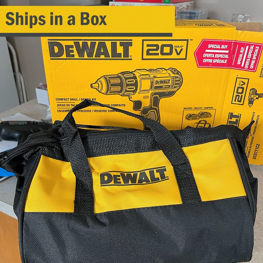 DEWALT 20V Max Cordless Drill Driver Set, 2 Speed, High Performance Motor, Includes 2 XR 1.3Ah Li-Ion Batteries, Charger and Contractor Bag (DCD771C2) customer photo 2