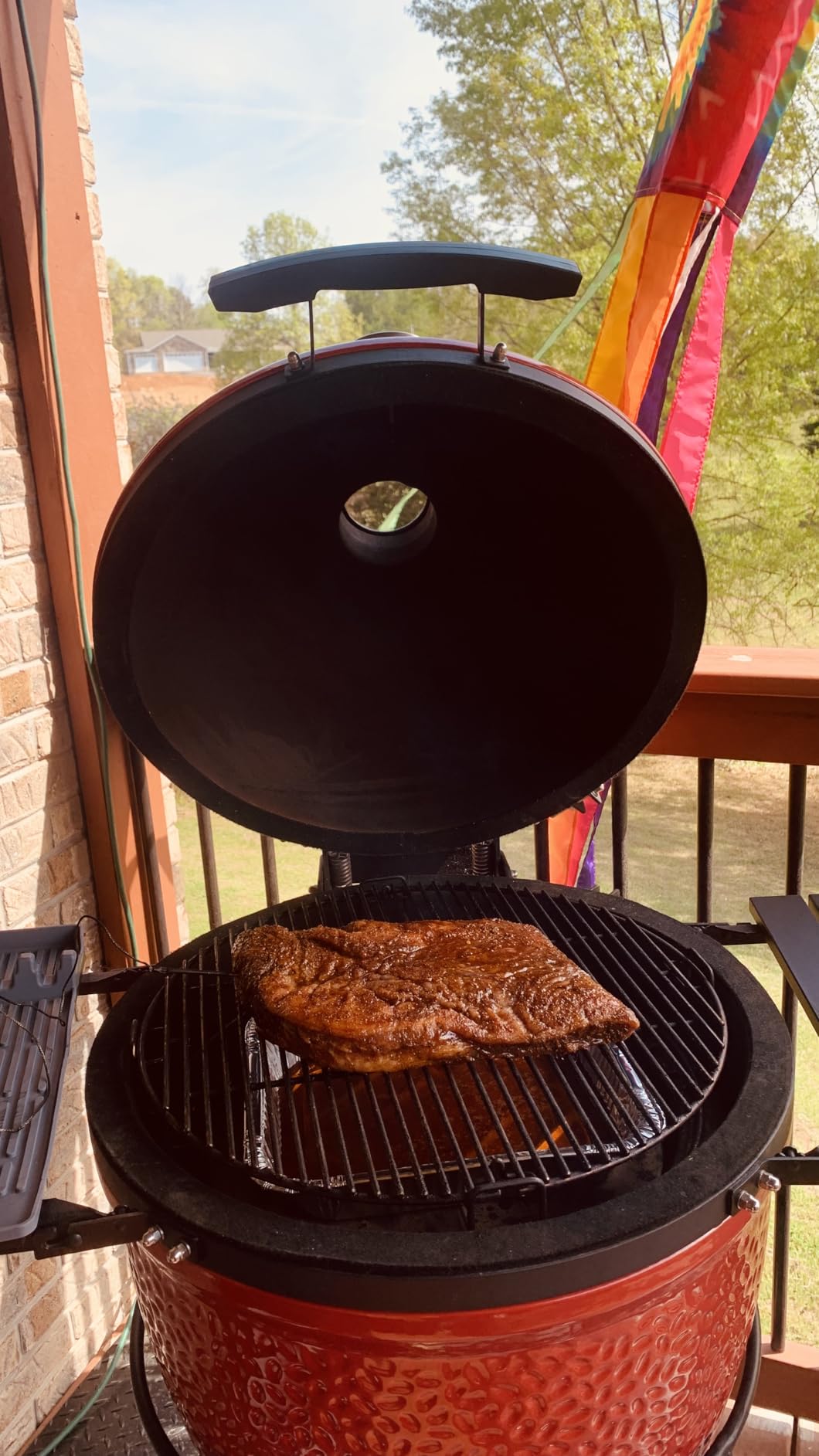 Kamado Joe Classic Joe I Premium 18-inch Ceramic Charcoal Grill and Smoker in Red with Cart, Side Shelves, Grill Gripper, and Ash Tool. 250 Cooking Square Inches, 2 Tier Cooking System, Model KJ23RH customer photo 2