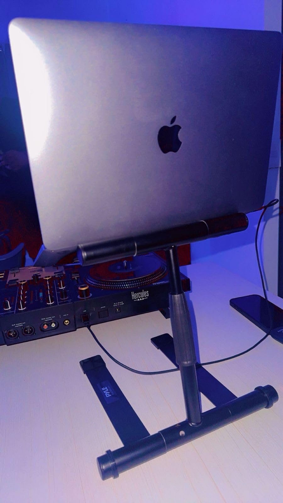 Pyle Portable Folding Laptop Stand - Standing Table with Adjustable Angle, Foldable Height and Four Prong Anti-Slip Tray for iPad, Tablet, DJ Mixer, Workstation, Gaming and Home Use - PLPTS55 customer photo 1