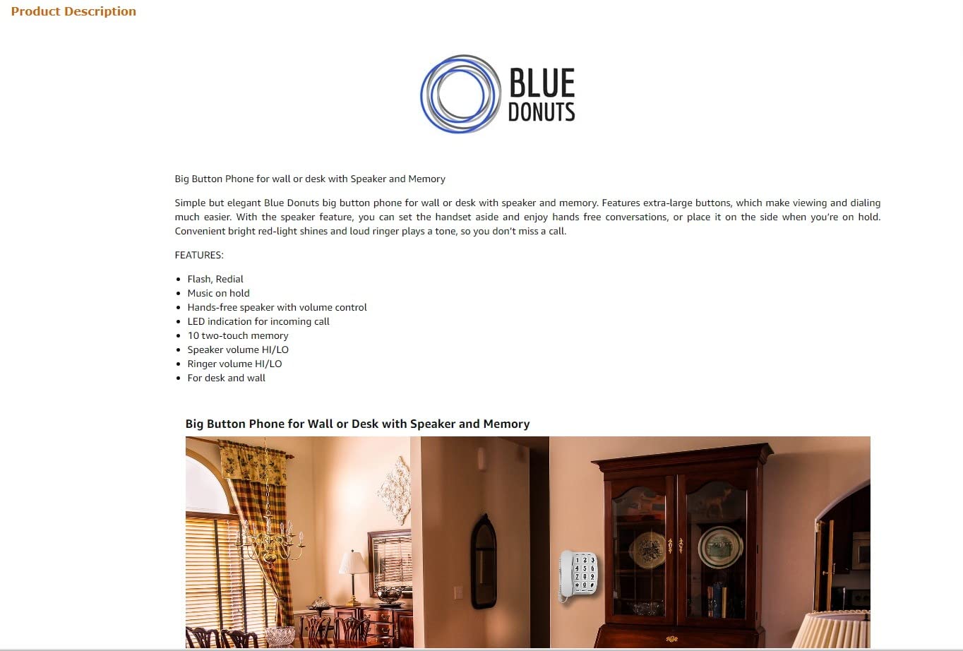 Big Button Phone for Wall or Desk with Speaker and Memory customer photo 1