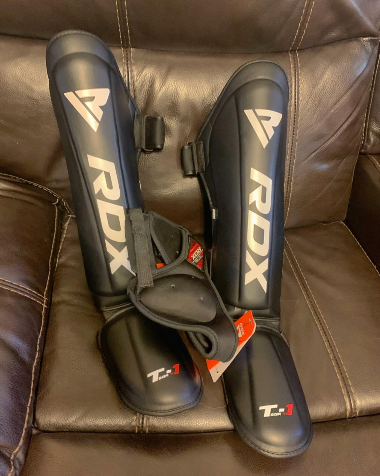 RDX Shin Guards Kickboxing Muay Thai, SATRA SMMAF Approved, Premium Maya Hide Leather, Leg Instep Protection Pads, MMA Martial Arts Kicking Sparring Training Gear, BJJ Karate Boxing Taekwondo, Black customer photo 2