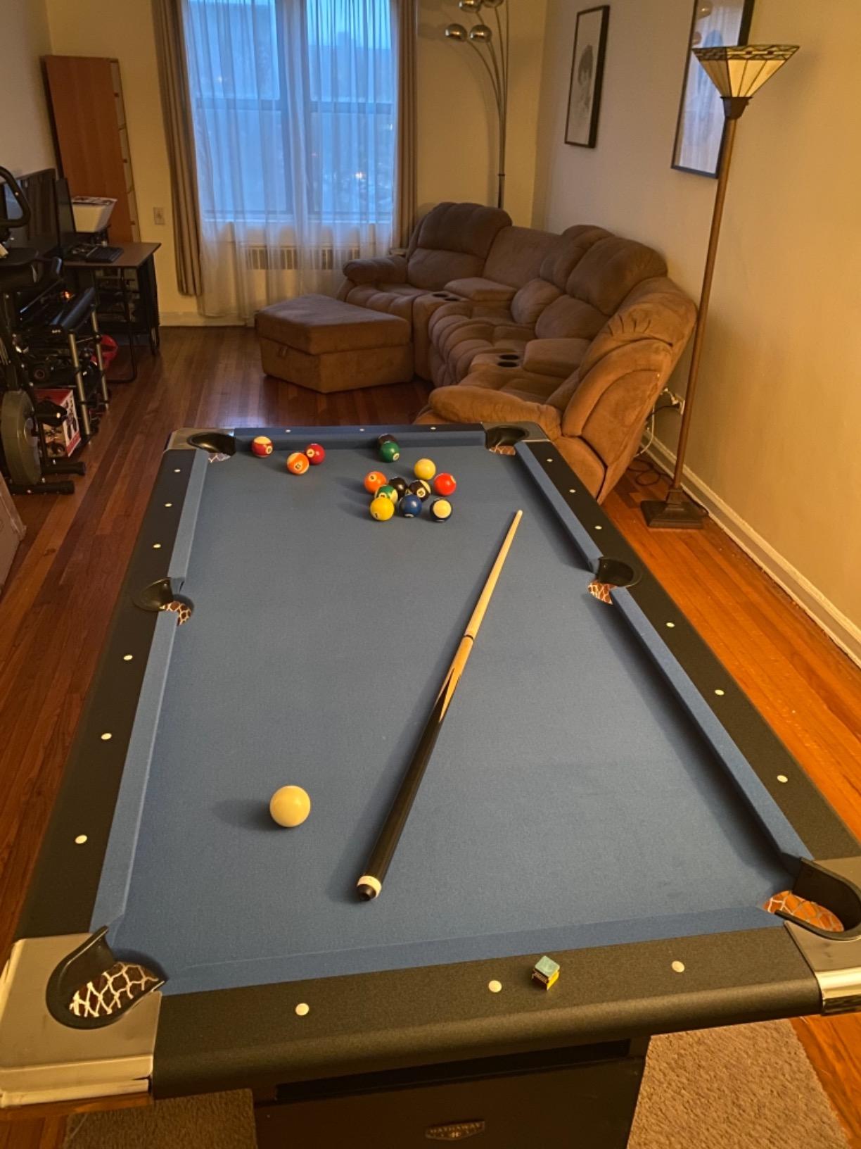 Hathaway Fairmont 6 ft Folding Pool Table for Family & Home Use Includes Full Set of Billiard Balls, Cues, Chalk, Triangle and Carrying Bag, Portable Space-Saving Table with Blue Felt and Black Finish customer photo 2