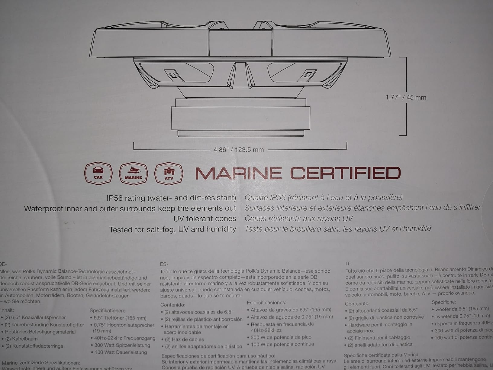 Polk Audio DB652 DB+ Series 6.5 Inch Marine Speakers, 2-Way Coaxial for Car Audio & Boat, 40-22kHz Frequency Response, Polypropylene Woofer Cone, 3/4