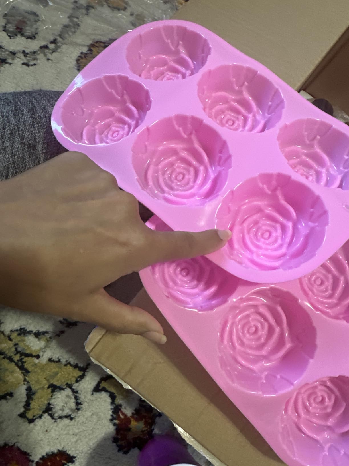 Silicone Mold for Handmade Soap Cake Jelly Pudding Chocolate 6 Cavity Rose Flower Design, Set of 2 Pink customer photo 1