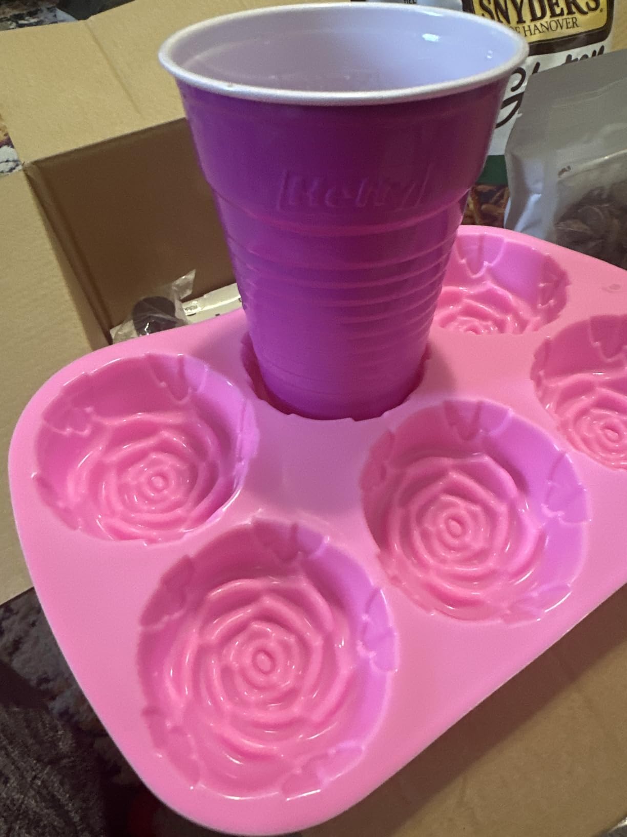 Silicone Mold for Handmade Soap Cake Jelly Pudding Chocolate 6 Cavity Rose Flower Design, Set of 2 Pink customer photo 2