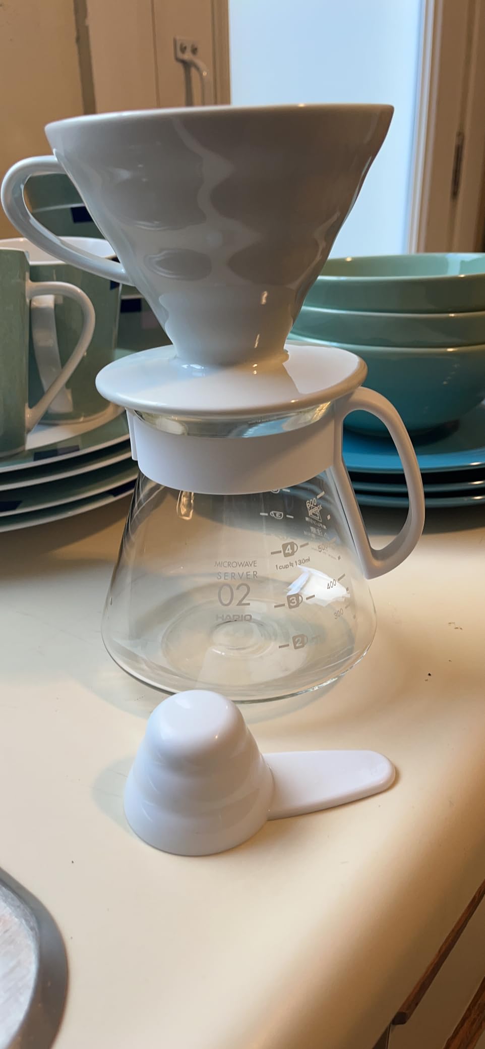 Hario V60 Ceramic Pour Over Coffee Set, Size 02, White customer photo 2