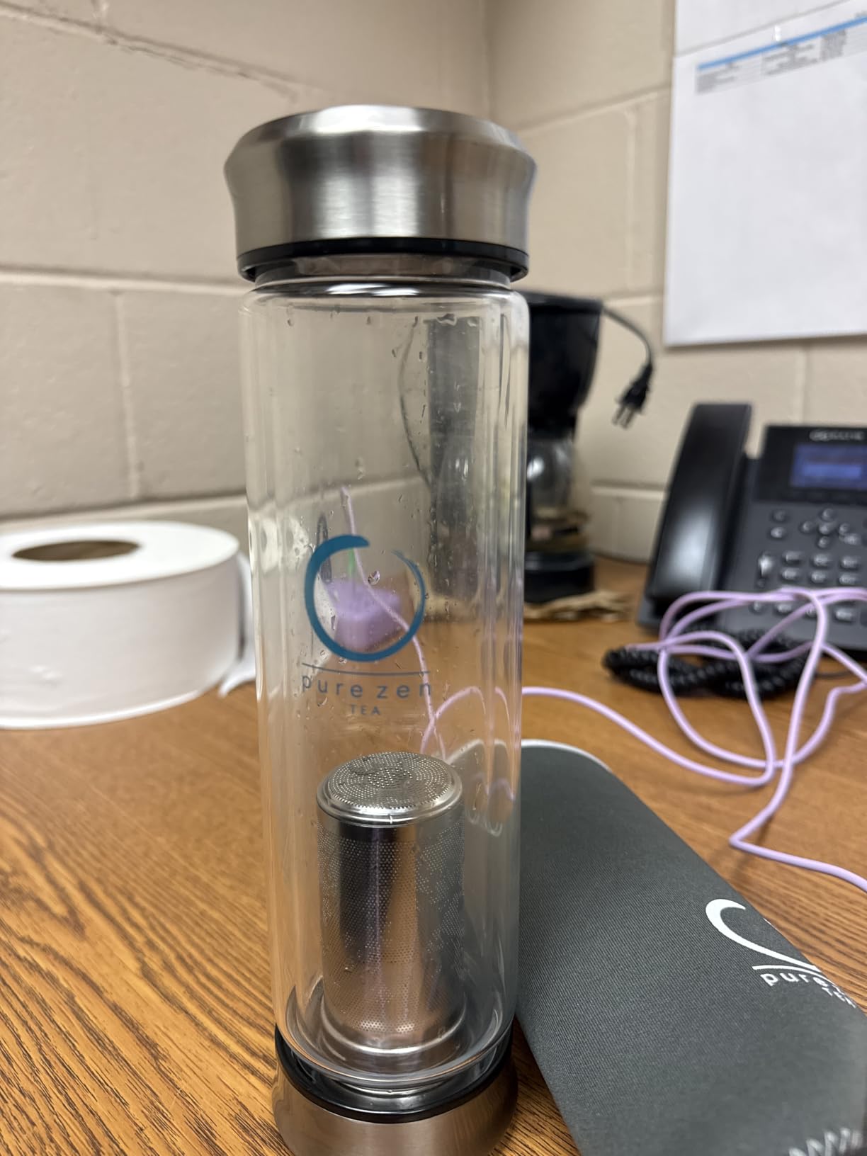 Pure Zen Tea Tumbler with Infuser - Double Wall Glass Travel Mug with Stainless Steel Filter - Leakproof Tea Infuser Bottle for Loose Leaf Infusions and Fruit Infused Water - Unique Gift Set - 13 oz customer photo 1