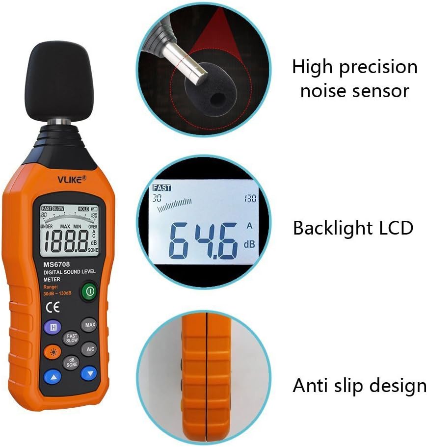 VLIKE LCD Digital Audio Decibel Meter Sound Level Meter Noise Level Meter Sound Monitor dB Meter Noise Measurement Measuring 30 dB to 130 dB A/C Mode (Batteries Not Include) customer photo 2