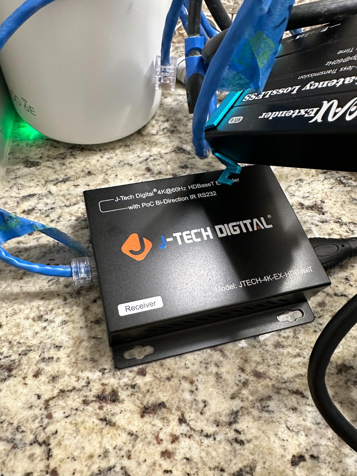 J-Tech Digital 4K HDBaseT HDMI Extender Over Cat5e/6 Ethernet up to 230ft (1080P) 130ft (4K), Supports HDCP 2.2/1.4, RS232, Bi-Directional IR and PoC customer photo 1