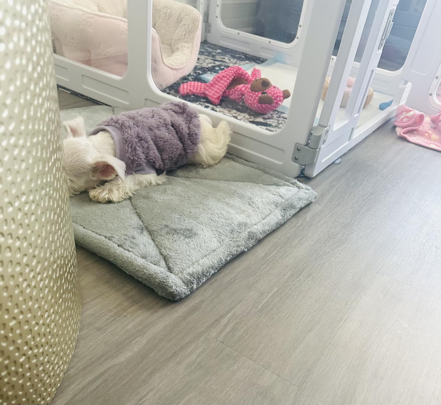 FurHaven ThermaNAP Self Warming Cat Mat, Dog Bed for Crates with Self-Warming Technology for Cozy Rest, Fully Machine Washable, Small, Plush Faux Fur, Gray customer photo 2