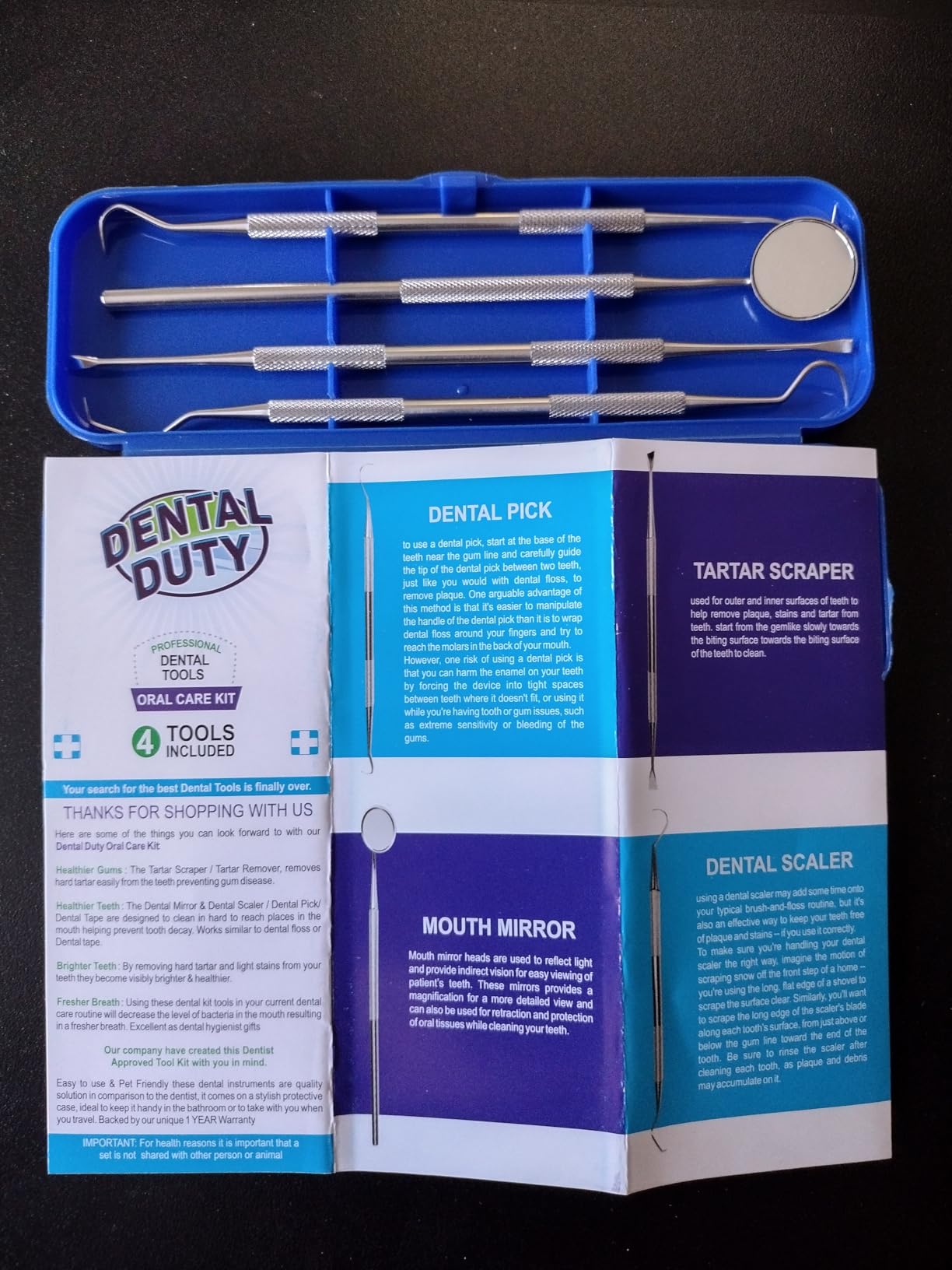 Dental Duty Dental Tools, Dental Pick for Teeth Cleaning Tools - Plaque Remover for Teeth with Teeth Cleaning Kit - Stainless Steel Dental Mirror for Teeth, Scraper and Scaler, (Aqua) customer photo 2