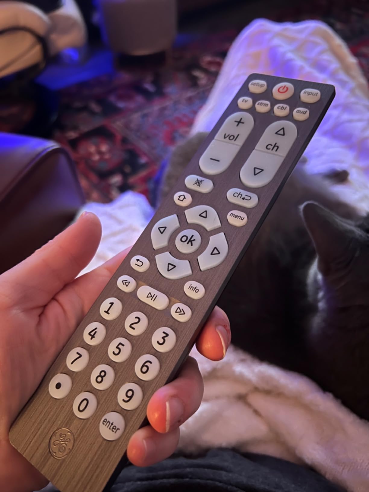 GE Big Button Backlit Universal Remote Control for Samsung, Vizio, Lg, Sony, Sharp, Roku, Apple TV, TCL, Panasonic, Smart TVs, Streaming Players, Blu-Ray, DVD, 6-Device, Silver, 33712 customer photo 1