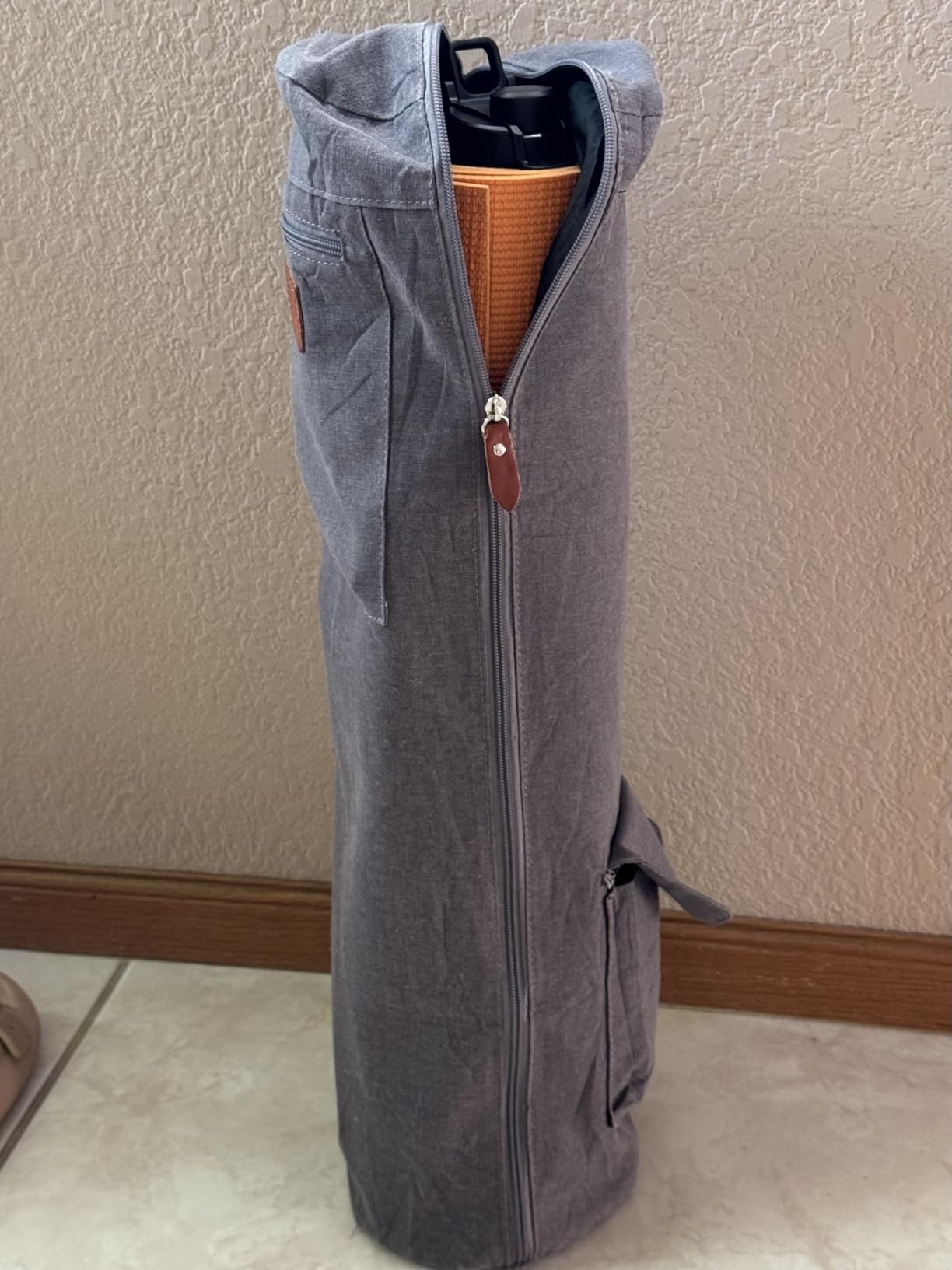 Canvas Yoga Mat Bag with Adjustable Strap & Pockets, Full-Zip Travel Gym Tote for Women & Men, Fits 1/4