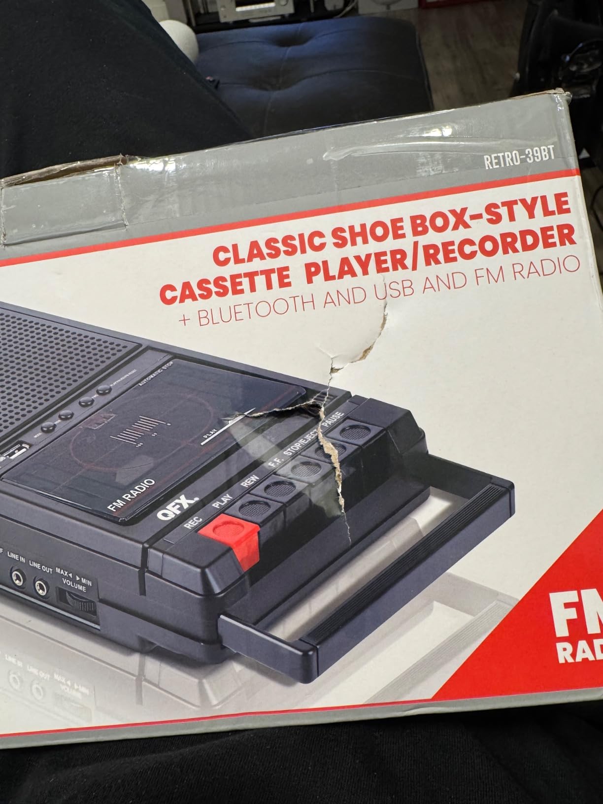 QFX RETRO-39 Portable Shoebox Cassette Tape Recorder - USB to Cassette Recording, Built-in Microphone, 3.5