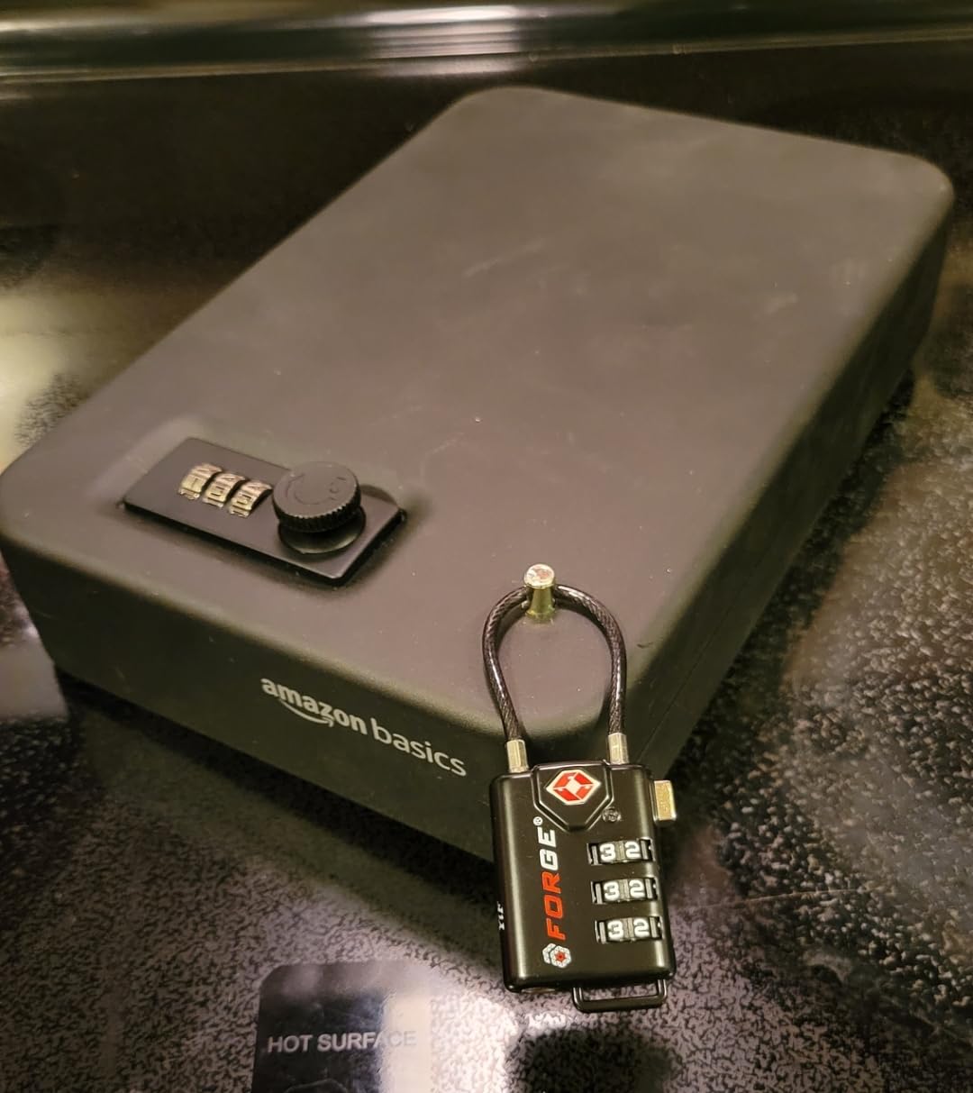 Amazon Basics Portable Security Case Lock Box Safe with Combination Lock for Valuables, Documents, College Dorm Room, XL, Black customer photo 1