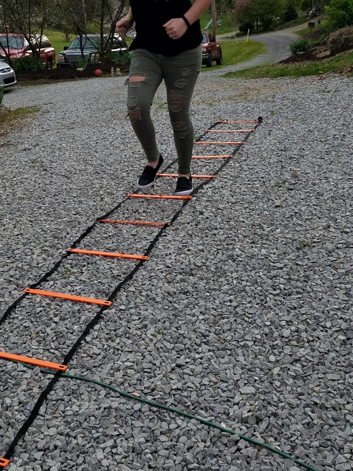 YISSVIC Agility Ladder and Cones 20 Feet 12 Adjustable Rungs Fitness Speed Training Equipment,1 Carry Bags, 10 Cones, 4 Stakes, Basketball, Soccer customer photo 2