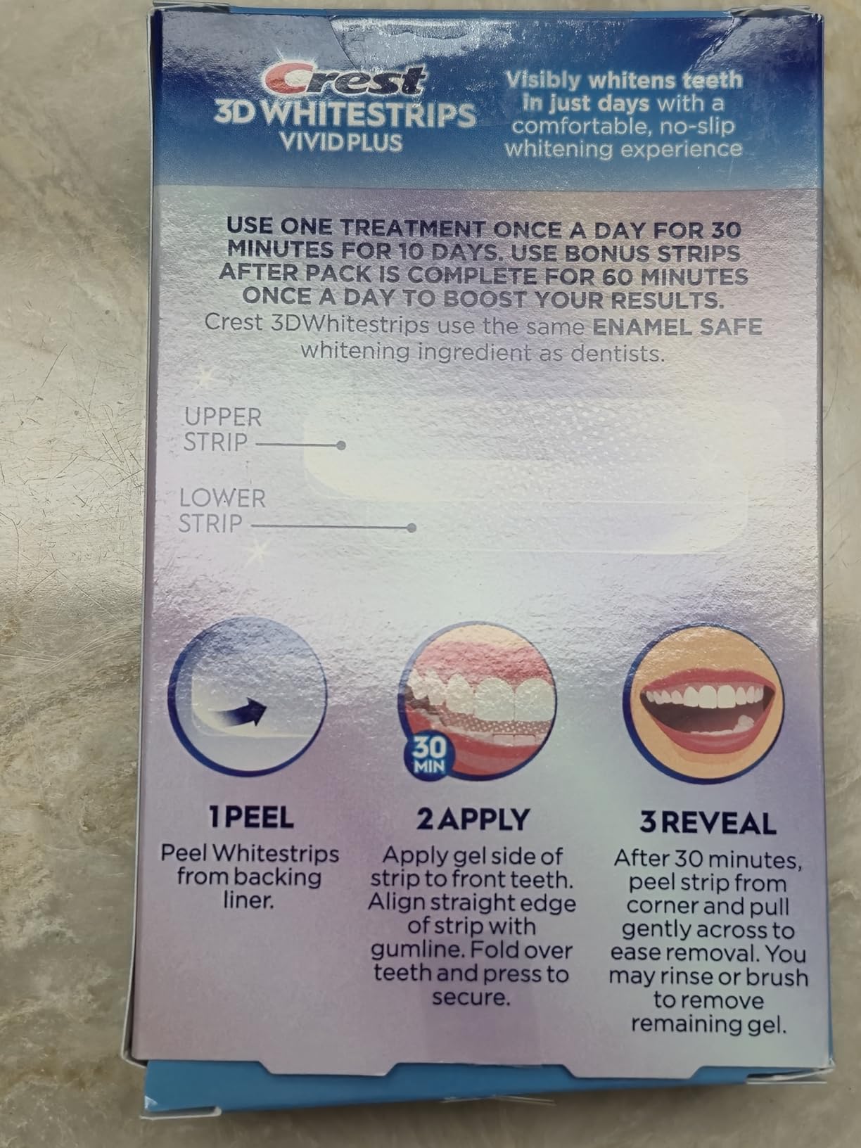 Crest 3D Whitestrips Vivid Plus, Teeth Whitening Strip Kit, 10 Treatments + 2 Bonus Treatments (Each with 1 Upper/1 Lower Strip), 24 Strips, 8 Levels Whiter, Teeth Whitening Kit customer photo 2