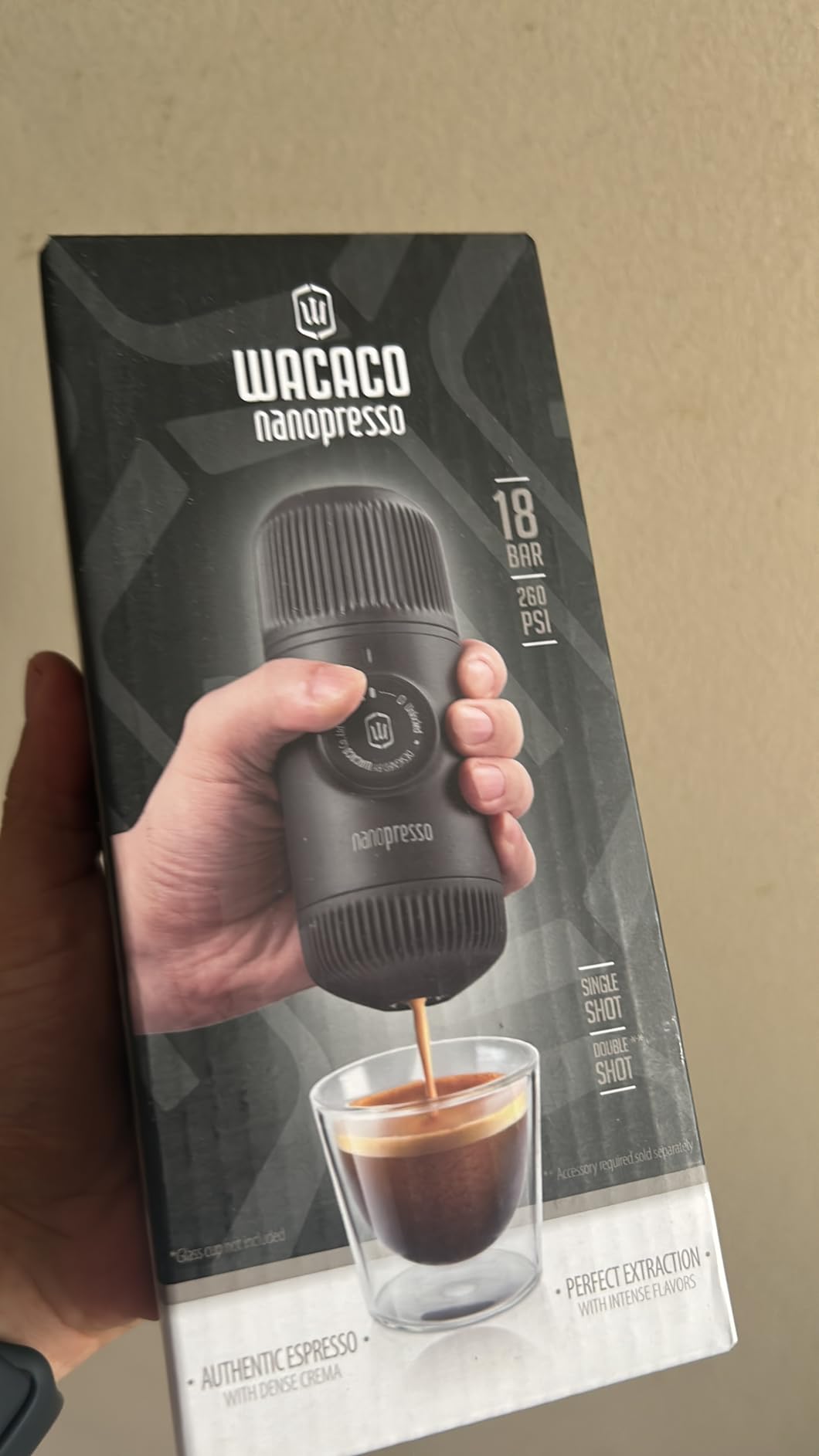 WACACO Nanopresso Portable Espresso Machine, Evolution of the Minipresso, Maximum Pressure 18 Bar, Travel Coffee Maker, No Need for Battery, Manual Operated, Grey customer photo 1