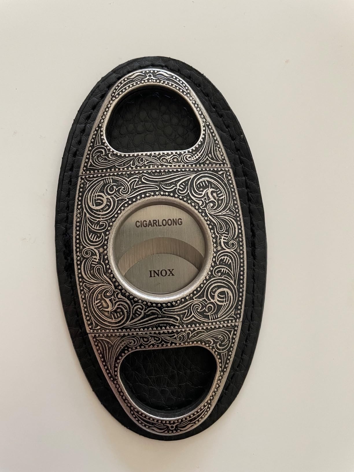 CIGARLOONG Cigar Cutter Stainless Steel Bronze Engraved Double Cut Blade (Color:Silver1) customer photo 2