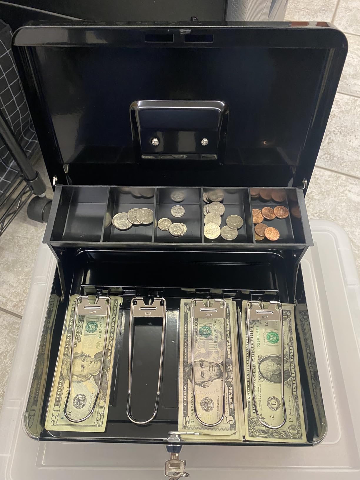 KYODOLED Locking Cash Box with Lock, Money Box with Cash Tray, Lock Safe Box with Key, Money Saving Organizer, 11.81Lx 9.45Wx 3.54H Inches, Black XL Large customer photo 2