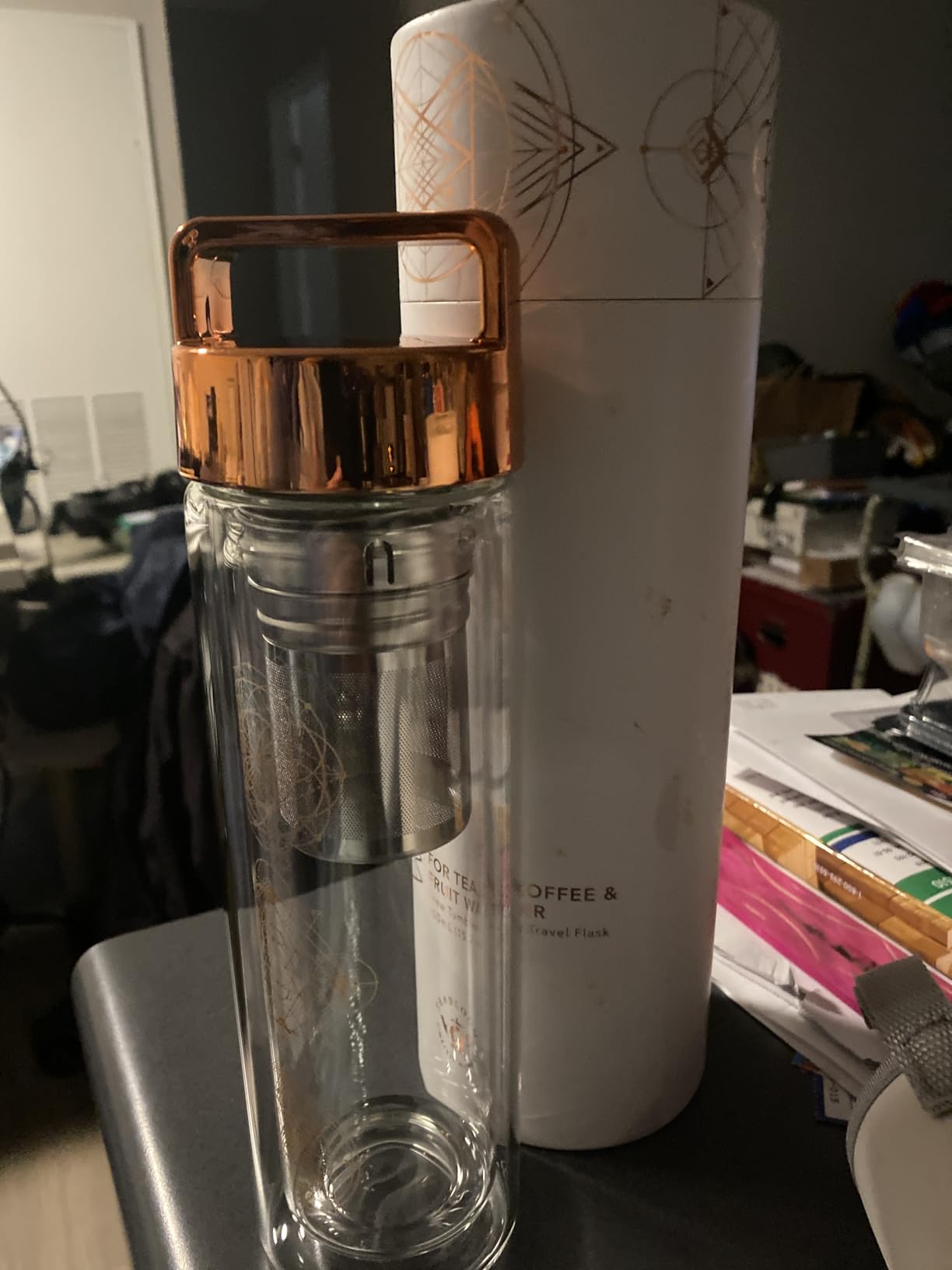 Teabloom All-Purpose Beverage Tumbler - 15 oz / 450 ml Insulated Glass Bottle - Tea, Coffee, Fruit Infused Water - All-Temperature Travel Mug - Stainless Steel Infuser Basket - The Wayfarer Tumbler customer photo 2