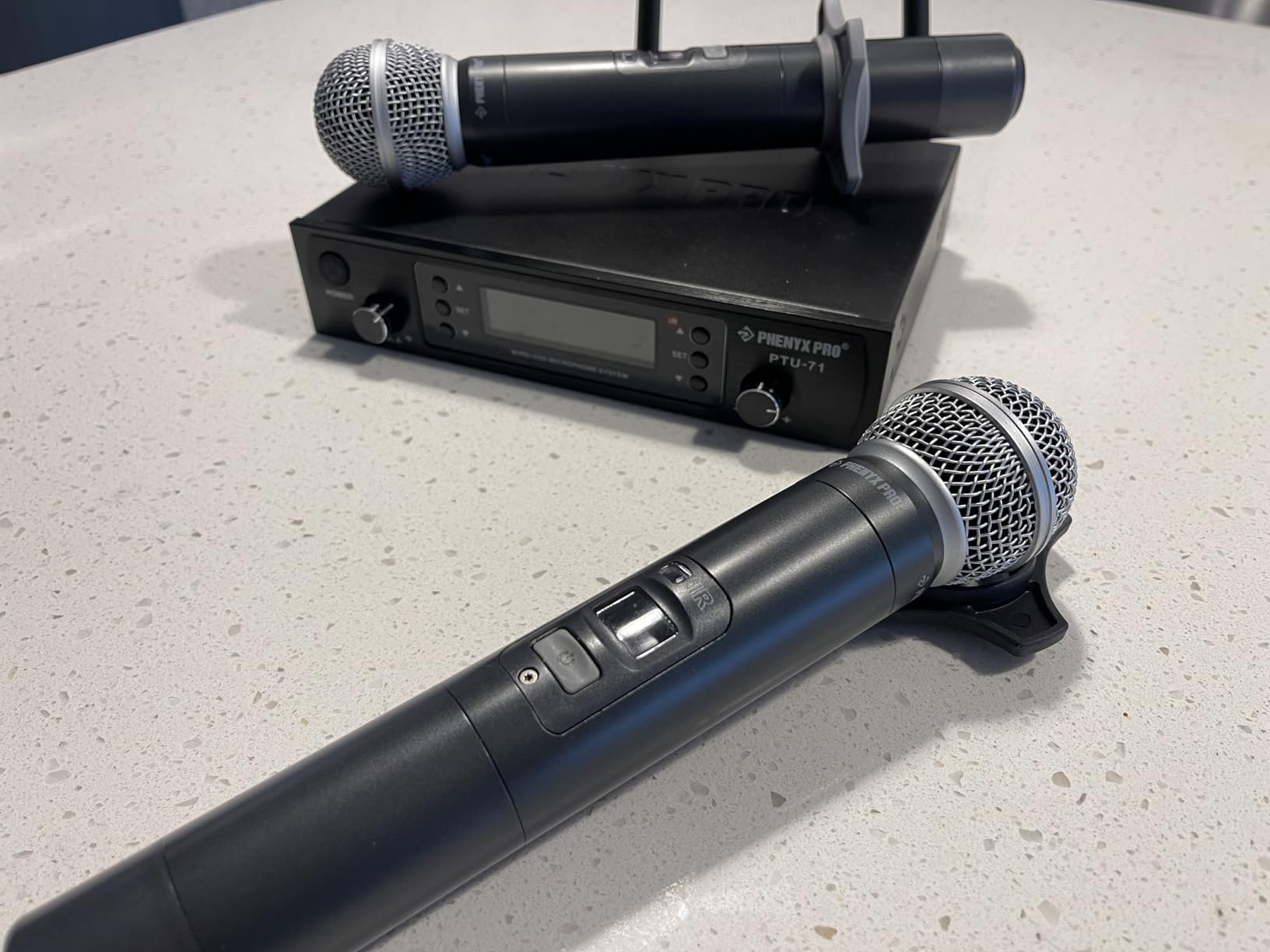 Phenyx Pro Wireless Microphone System, Dual Wireless Mics, w/ 2 Handhelds, Auto Scan, 2x100 UHF Frequencies, 328ft Range, Dynamic Microphone for Singing, Karaoke, Church (PTU-71-2H) customer photo 2