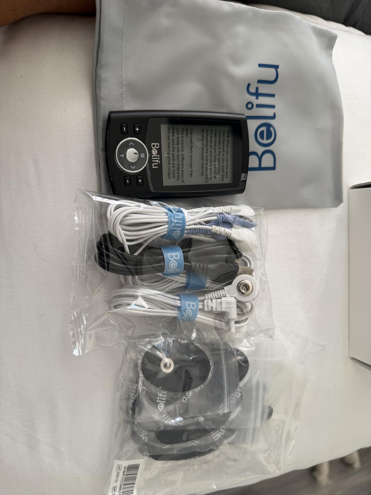 Belifu Dual Channel TENS EMS Unit 24 Modes Muscle Stimulator for Pain Relief Therapy, Electronic Pulse Massager Muscle Massager with 10 Pads, Dust-Proof Drawstring Storage Bag, Fastening Cable Ties customer photo 2