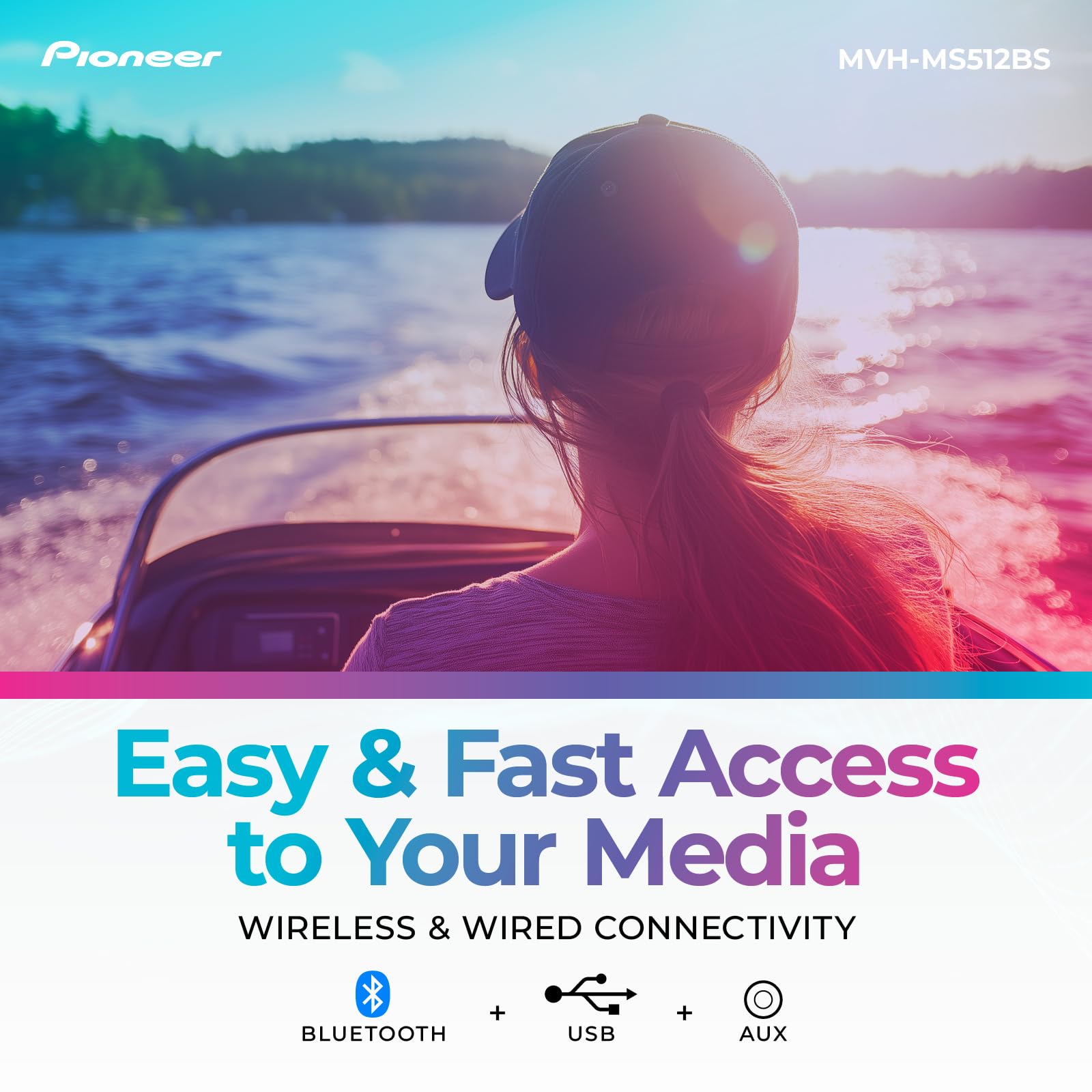 Pioneer MVH-MS512BS Marine Digital Media Receiver - Bluetooth, SiriusXM, USB, FLAC, Conformal Coating, Color Change, White Display for Outdoor, AM/FM Radio, Hi-Volt RCA, iPhone/Android Compatible customer photo 2