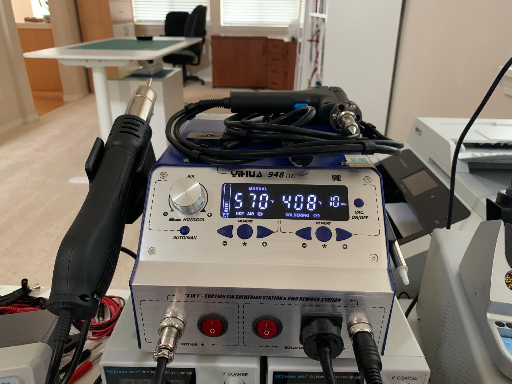 YIHUA 948-II 4 in 1 Hot Air Rework Soldering Iron and Desoldering Suction Tin Gun Station with Suction Pick Up Pen °F /°C customer photo 1