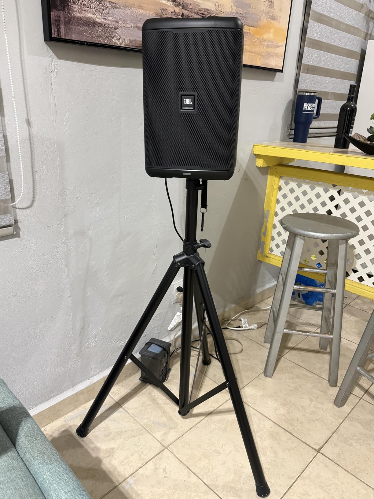 Amazon Basics Adjustable Height Tripod Speaker Stand, Sturdy Steel, Holds up to 99.2 lbs, 52