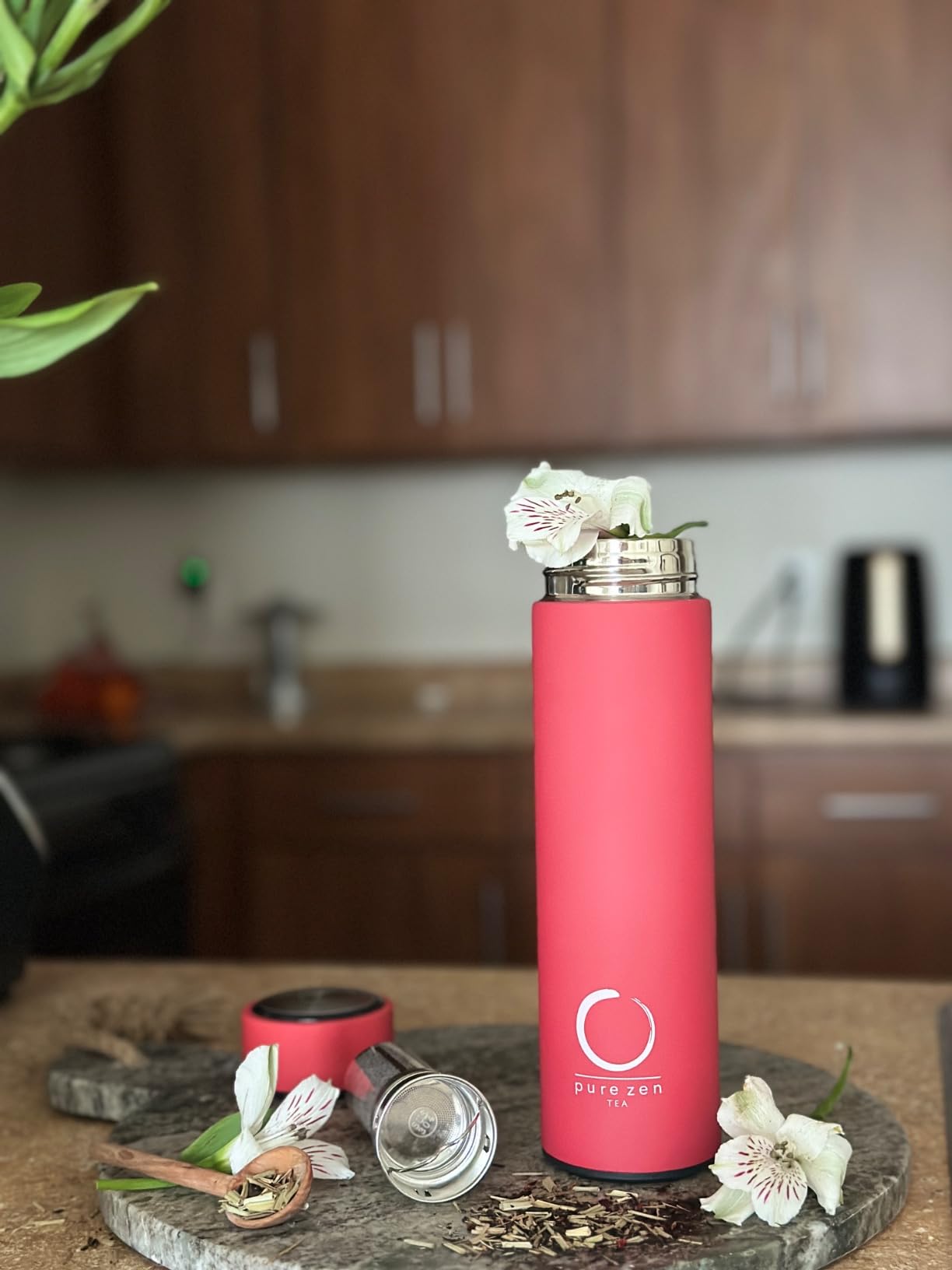 Pure Zen Tea Thermos with Infuser for Hot and Cold Infusions - Stainless Steel - Tea Infuser Bottle - Leakproof Travel Mug with Filter - 15oz - Blue customer photo 2