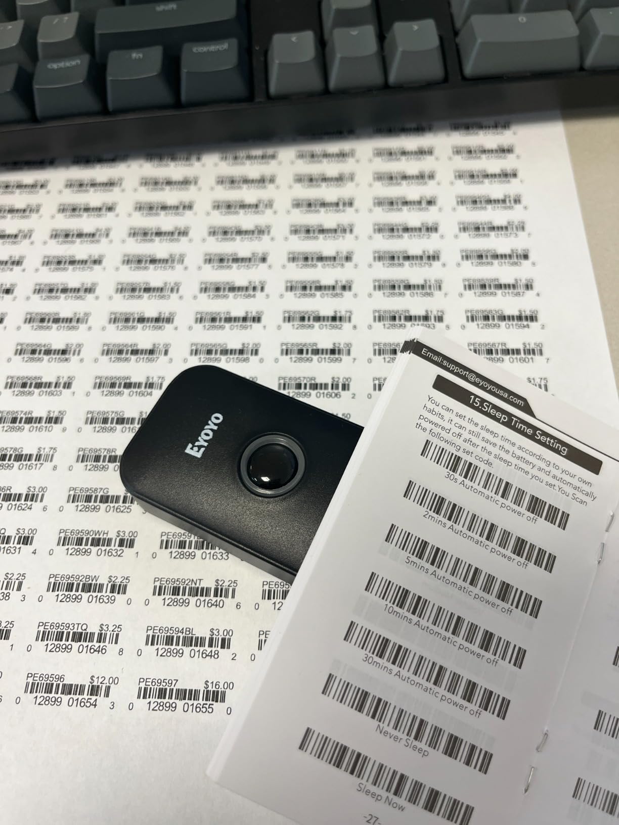 Eyoyo Mini 1D Bluetooth Barcode Scanner, 3-in-1 Bluetooth & USB Wired & 2.4G Wireless Barcode Reader Portable Bar Code Scanning Work with Windows, Android, iOS, Tablets or Computers customer photo 1