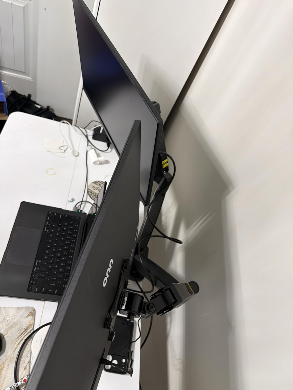 MOUNTUP Dual Monitor Stand for Desk, Monitor Arms for 2 Monitors 32 27 24 22 Inches, Height Adjustable Double Monitor Mount, VESA Mount with C-Clamp & Grommet Base, Holds 4.4-17.6lbs customer photo 1