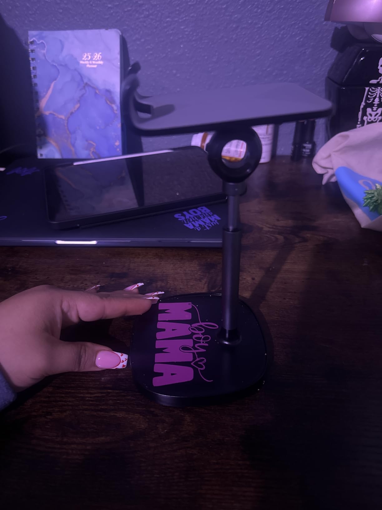 LISEN Cell Phone Stand Phone Holder for Desk Office Decor, Office Desk Accessories Gifts Women PC Gaming Essentials iPhone Stand Gadgets Men Fit OtterBox Case Switch iPad Air Tablet 4-10 in customer photo 2