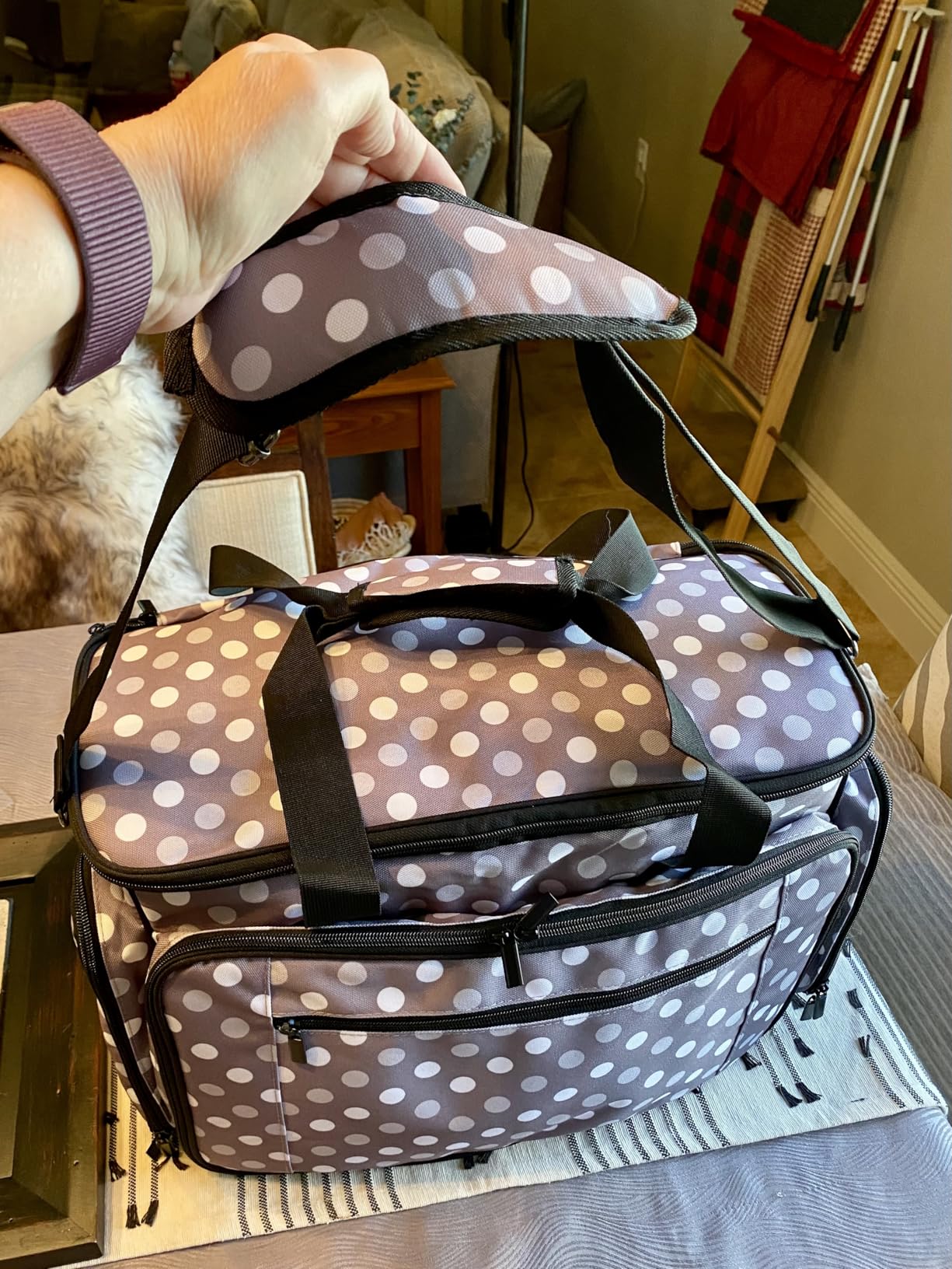 LUXJA Sewing Machine Case with Removable Padding Pad, Travel Case for Sewing Machine and Accessories (Fit for Most Standard Sewing Machines), Gray Dots (Bag Only) customer photo 2