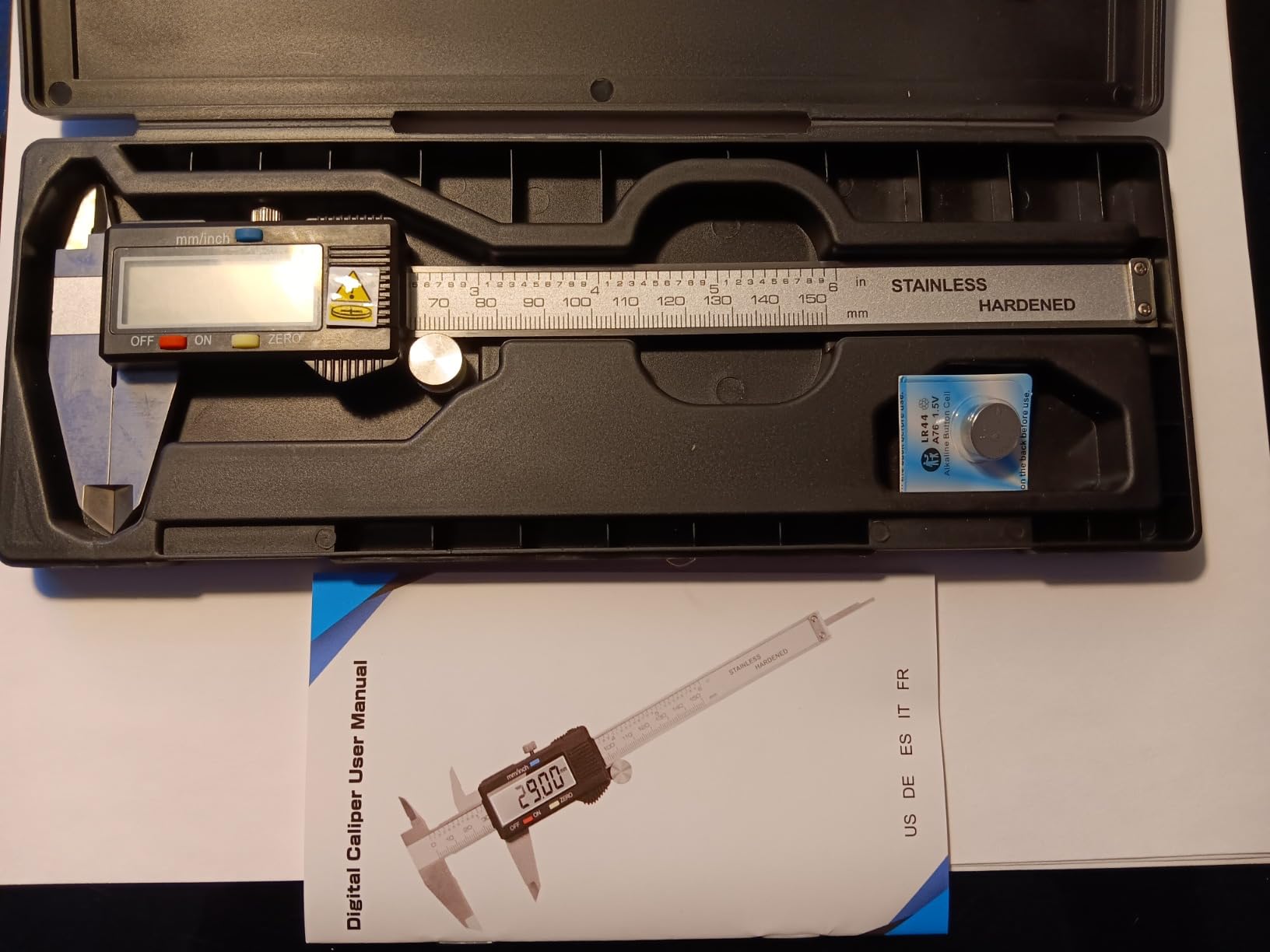Caliper Measuring Tool, Qfun Vernier Digital Caliper Stainless Steel 6 Inch/150mm, Digital Micrometer Waterproof, Easy Switch from Inch to Millimeter, Large LCD Screen customer photo 1