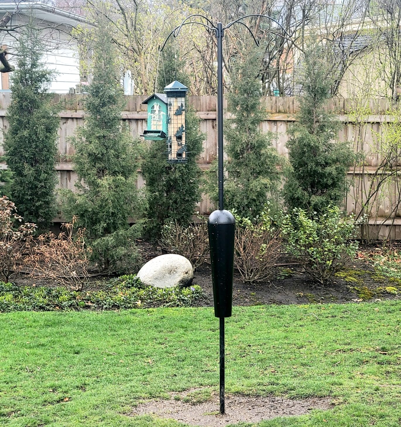 Sequoia Squirrel Proof Pole System with 4 Hanging Stations for Bird Houses, Bird feeders, Hanging Baskets, Wind Chimes and More. 1.25