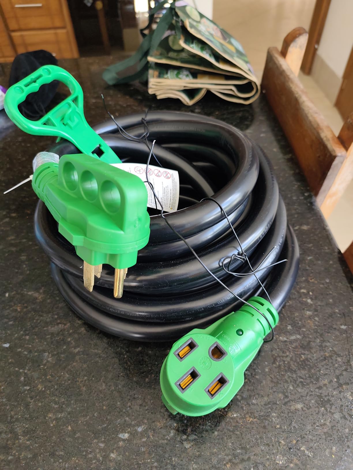 RVGUARD 50 Amp 25 Foot RV/EV Extension Cord, NEMA 14-50P/R Heavy Duty Extension Cord with LED Power Indicator and Cord Organizer, Green, ETL Listed customer photo 1