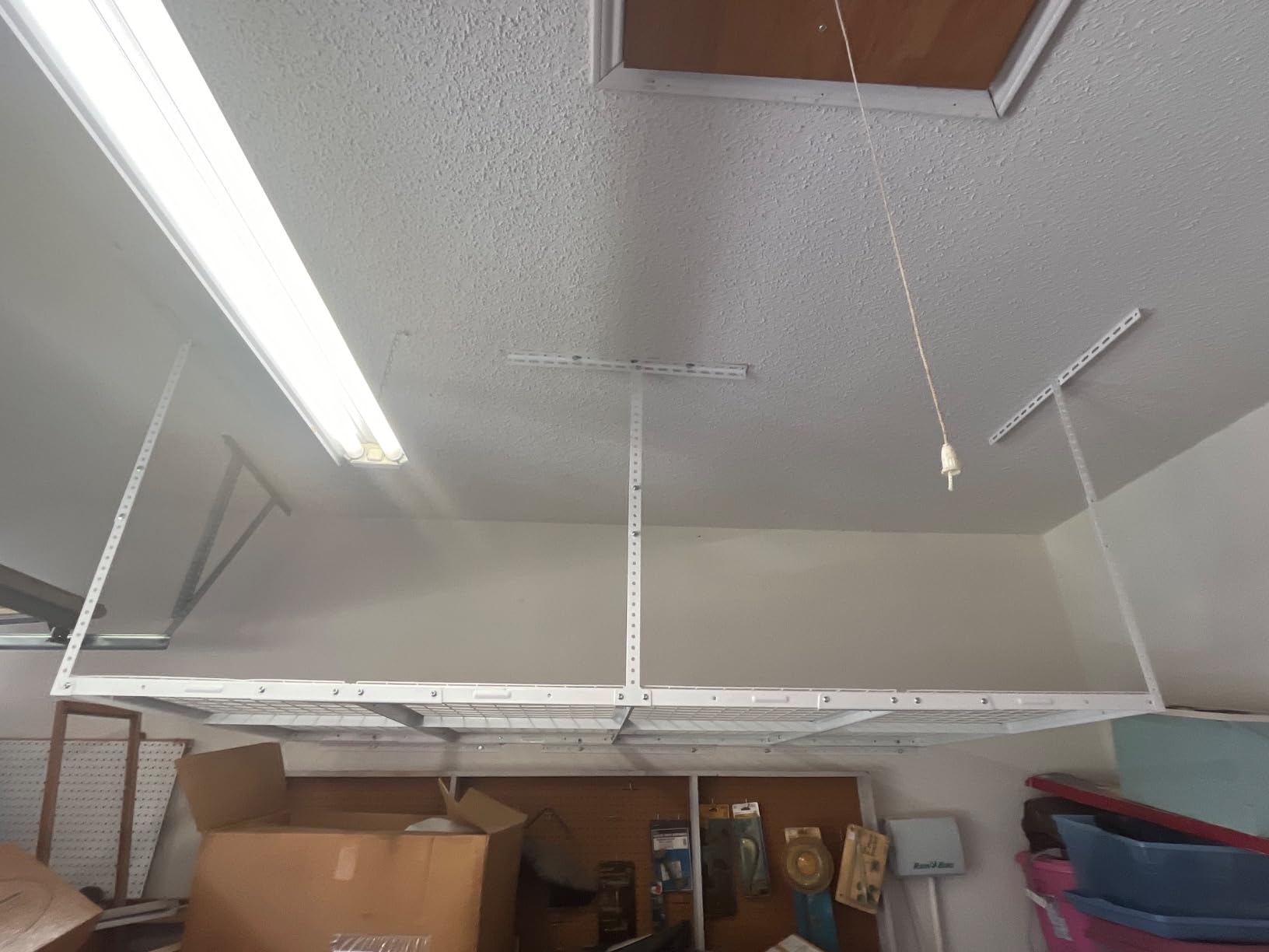 FLEXIMOUNTS 4x8 Overhead Garage Storage Rack w/Hooks Adjustable Ceiling Storage Rack, 96