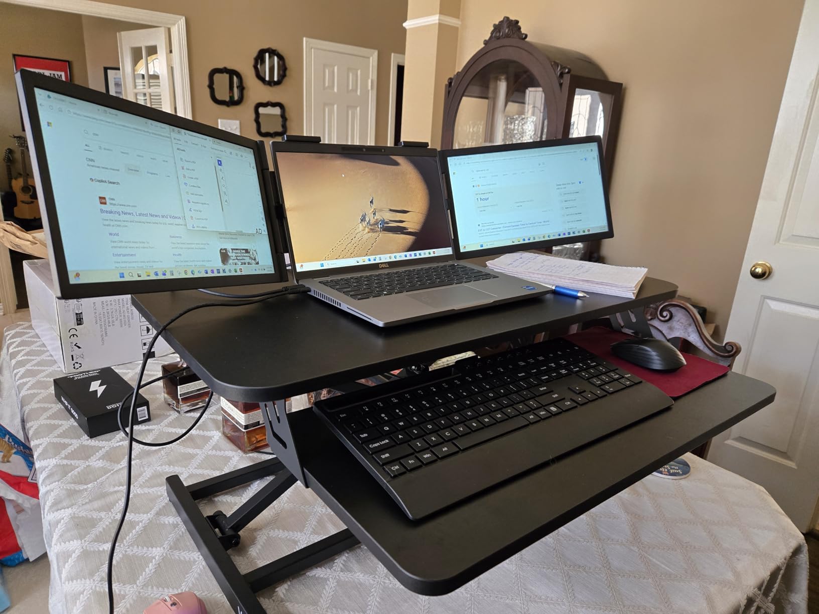 VIVO Height Adjustable 32 inch Stand Up Desk Converter, Quick Sit to Stand Tabletop Dual Monitor Riser Workstation, Black, DESK-V000S customer photo 2