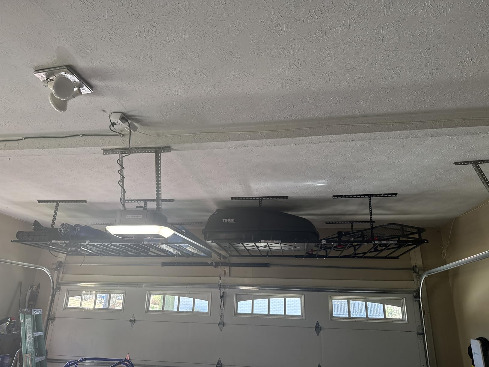 FLEXIMOUNTS 4x8 Overhead Garage Storage Rack without Decking, Storage Organization System, Heavy Duty Metal Garage Ceiling Racks, 600lbs Weight Capacity, Black, Lite Series customer photo 1