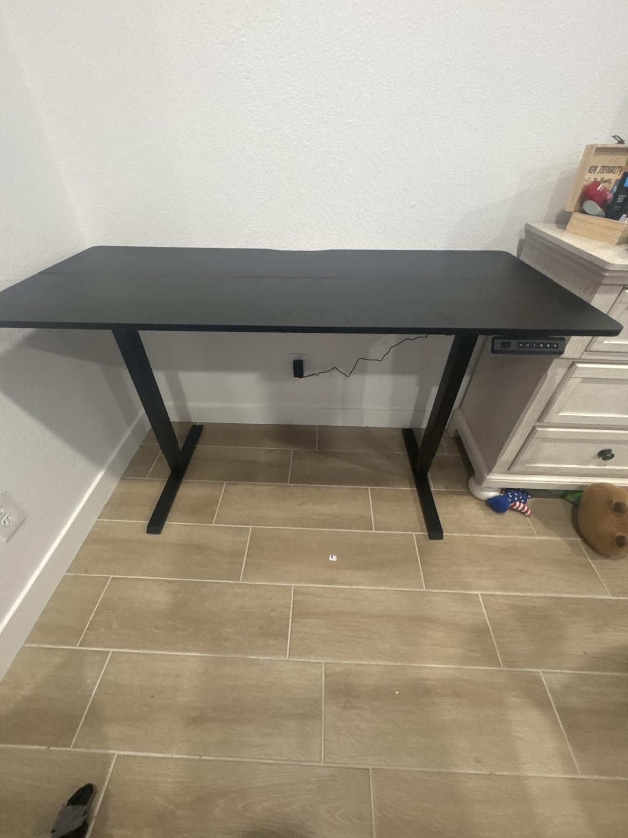 FEZIBO Electric Standing Desk, 48 x 24 Inches Height Adjustable Stand up Desk, Sit Stand Home Office Desk, Computer Desk, Rustic Brown customer photo 2